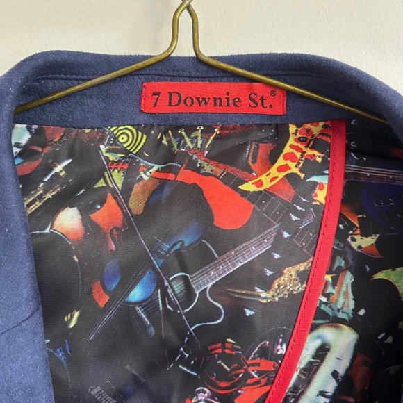 7 Downie Street Blue Men's Blazer with musical pattern lining, XL Size 52R - Picture 2 of 13